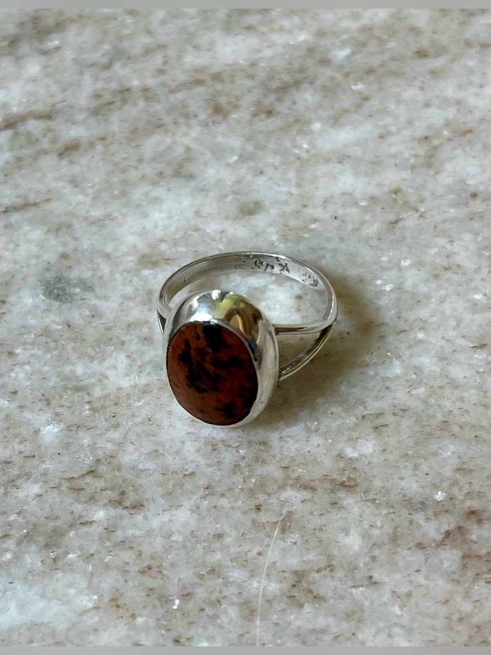 Mahogany Obsidian Oval Bezel Handmade Ring in Sterling Silver
Size 5.75